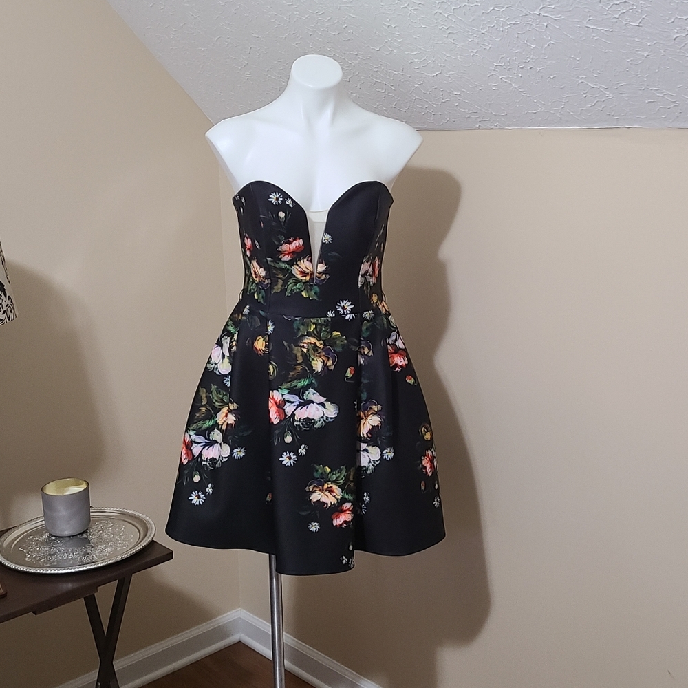 Mulit colored floral Strapless dress